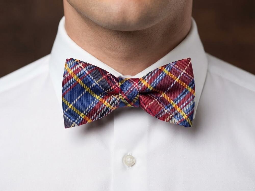NWT Daniel Cremieux red blue yellow plaid silk bow tie